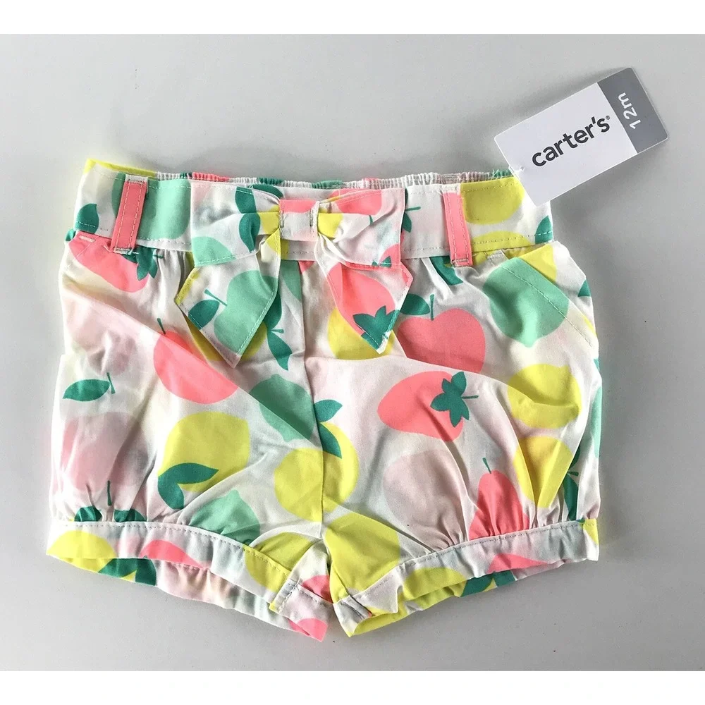 NWT Carter's Shorts Bloomers Fruit Checkered Summer Baby Girls 12 Month Set Of 2